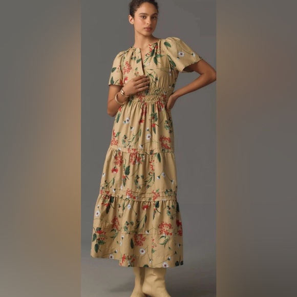Anthropologie Tan Floral Maxi Dress - Picture 3 of 4